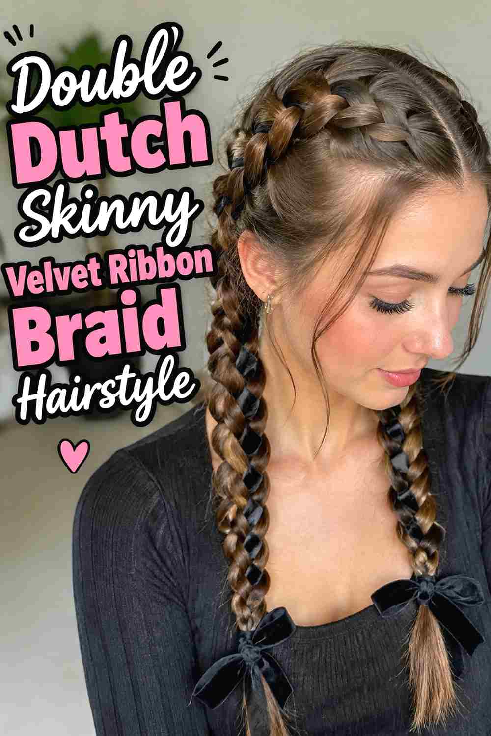 3. Double Dutch Skinny Velvet Ribbon Braid Hairstyle