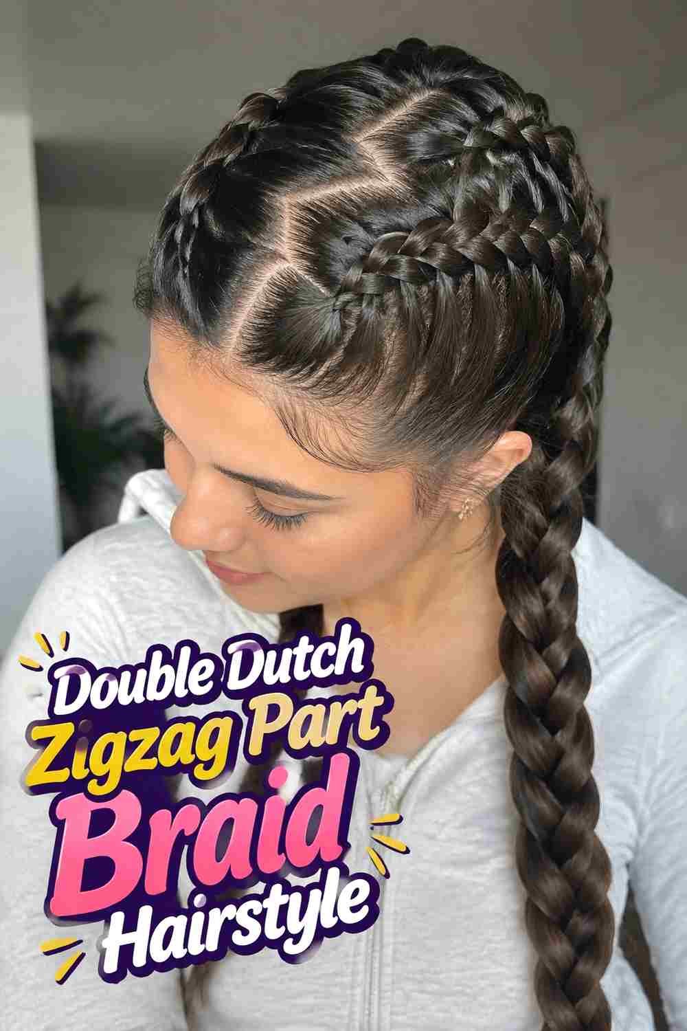 3. Double Dutch Zigzag Part Braid Hairstyle