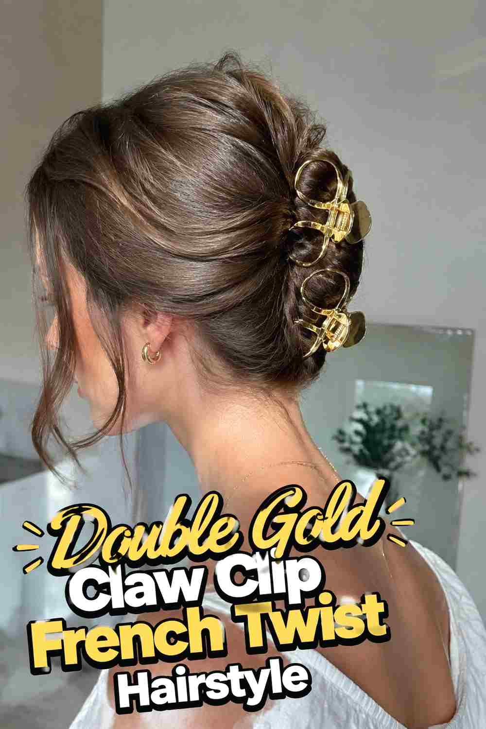 15. Double Gold Claw Clip French Twist Hairstyle