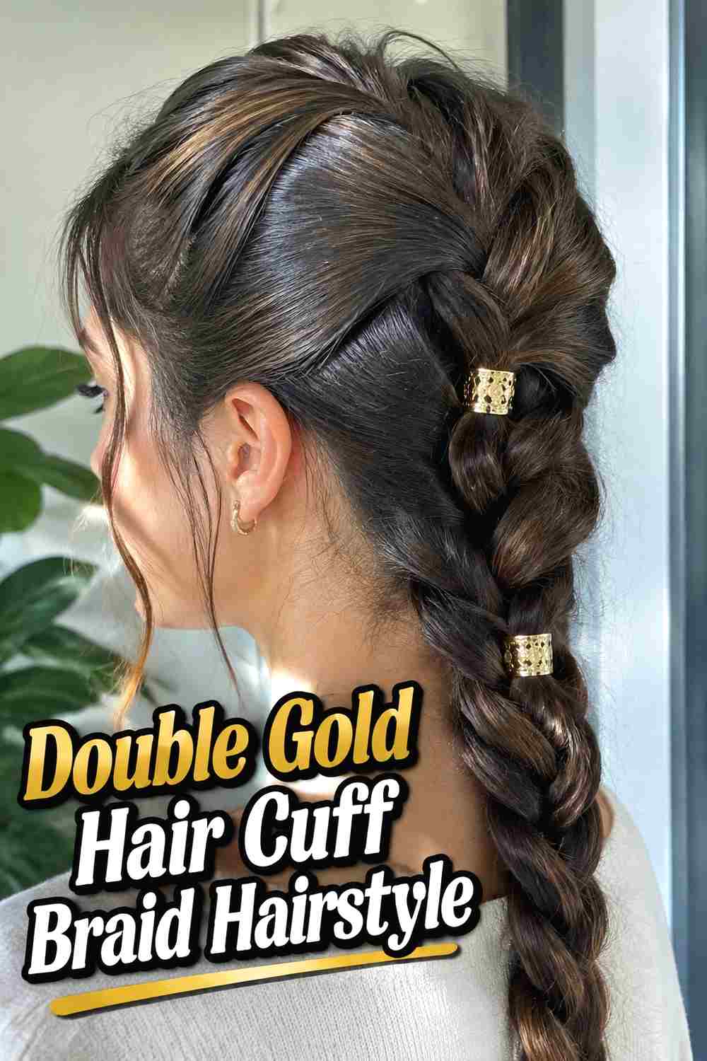 6. Double Gold Hair Cuff Braid Hairstyle