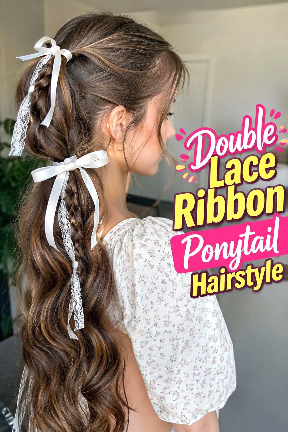 12. Double Lace Ribbon Ponytail Hairstyle