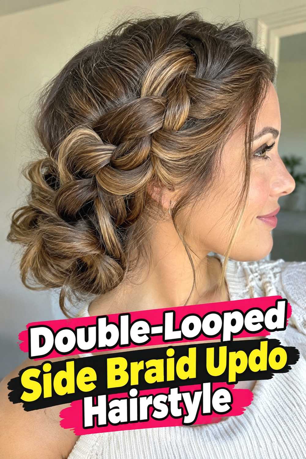 11. Double Looped Side Braid Updo Hairstyle