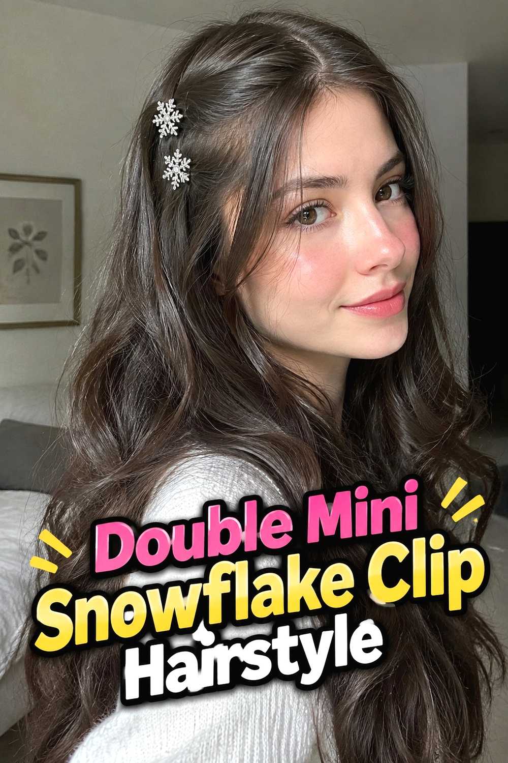 13. Double Mini Snowflake Clip Hairstyle