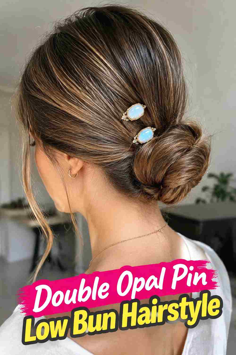 11. Double Opal Pin Low Bun Hairstyle