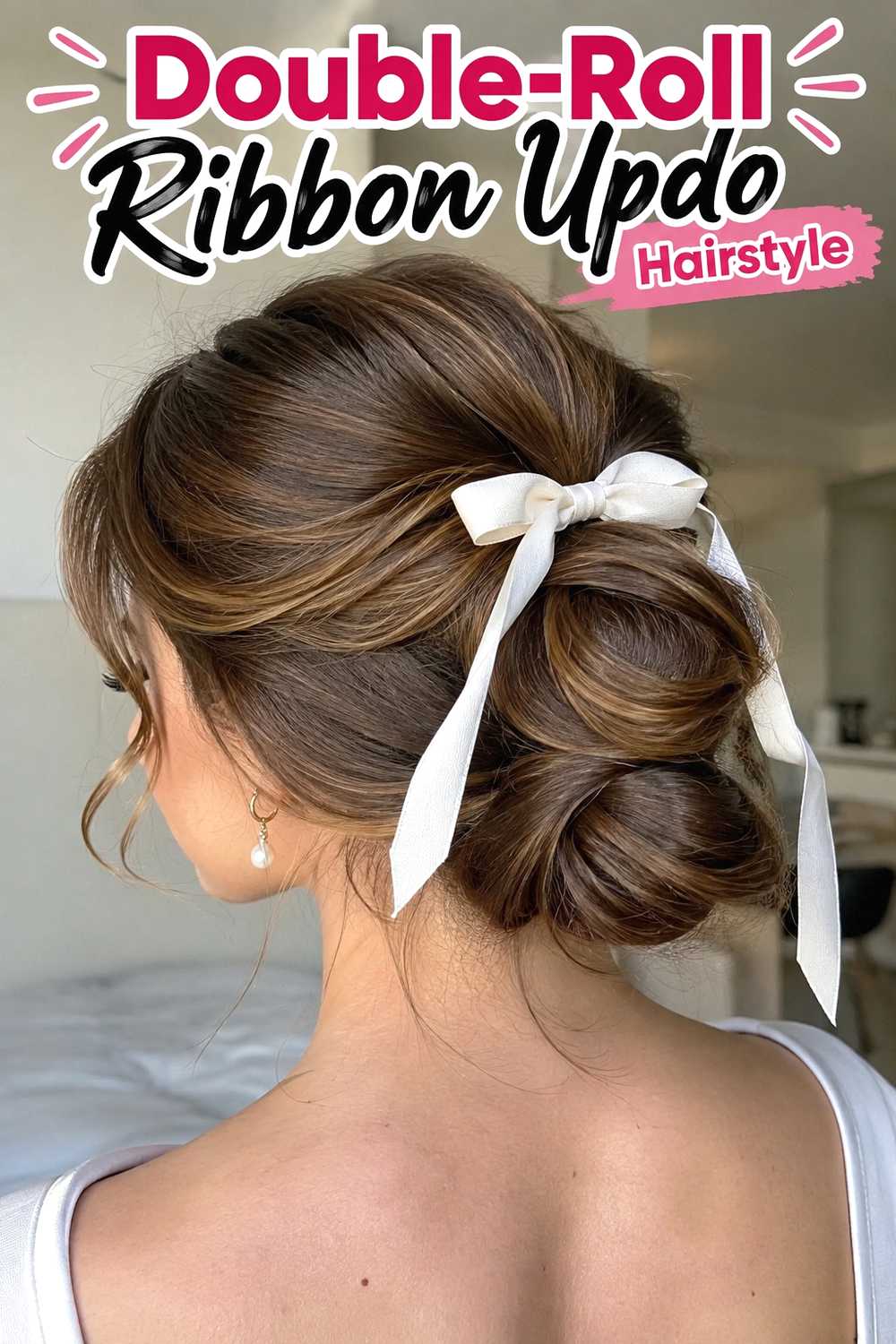 4. Double Roll Ribbon Updo Hairstyle