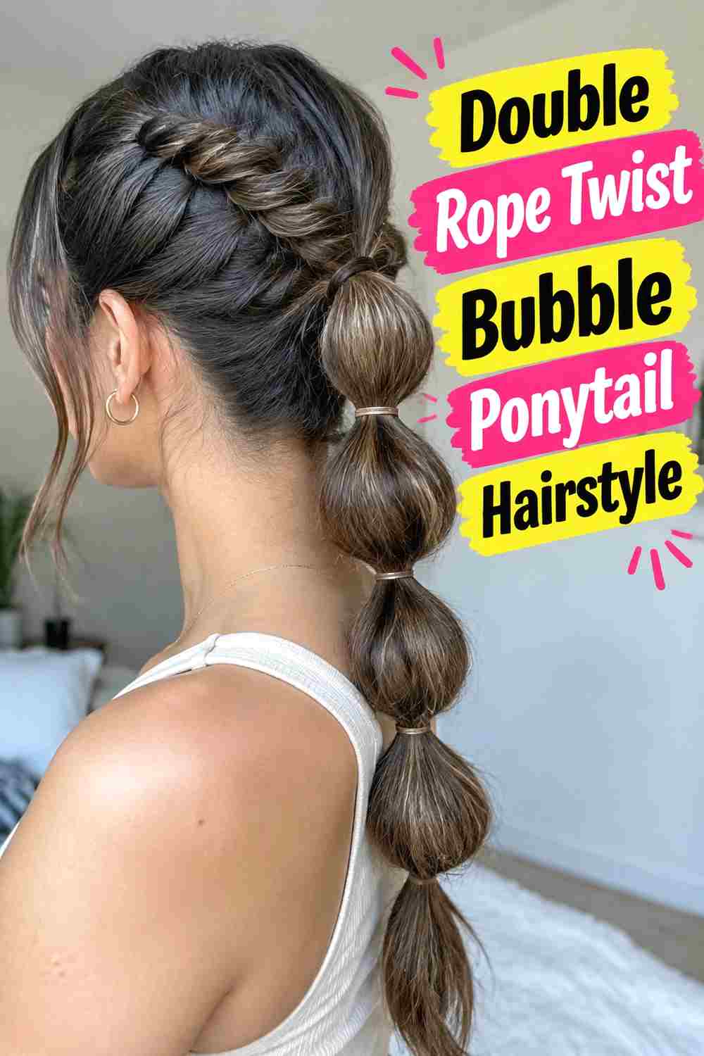 8. Double Rope Twist Bubble Ponytail Hairstyle