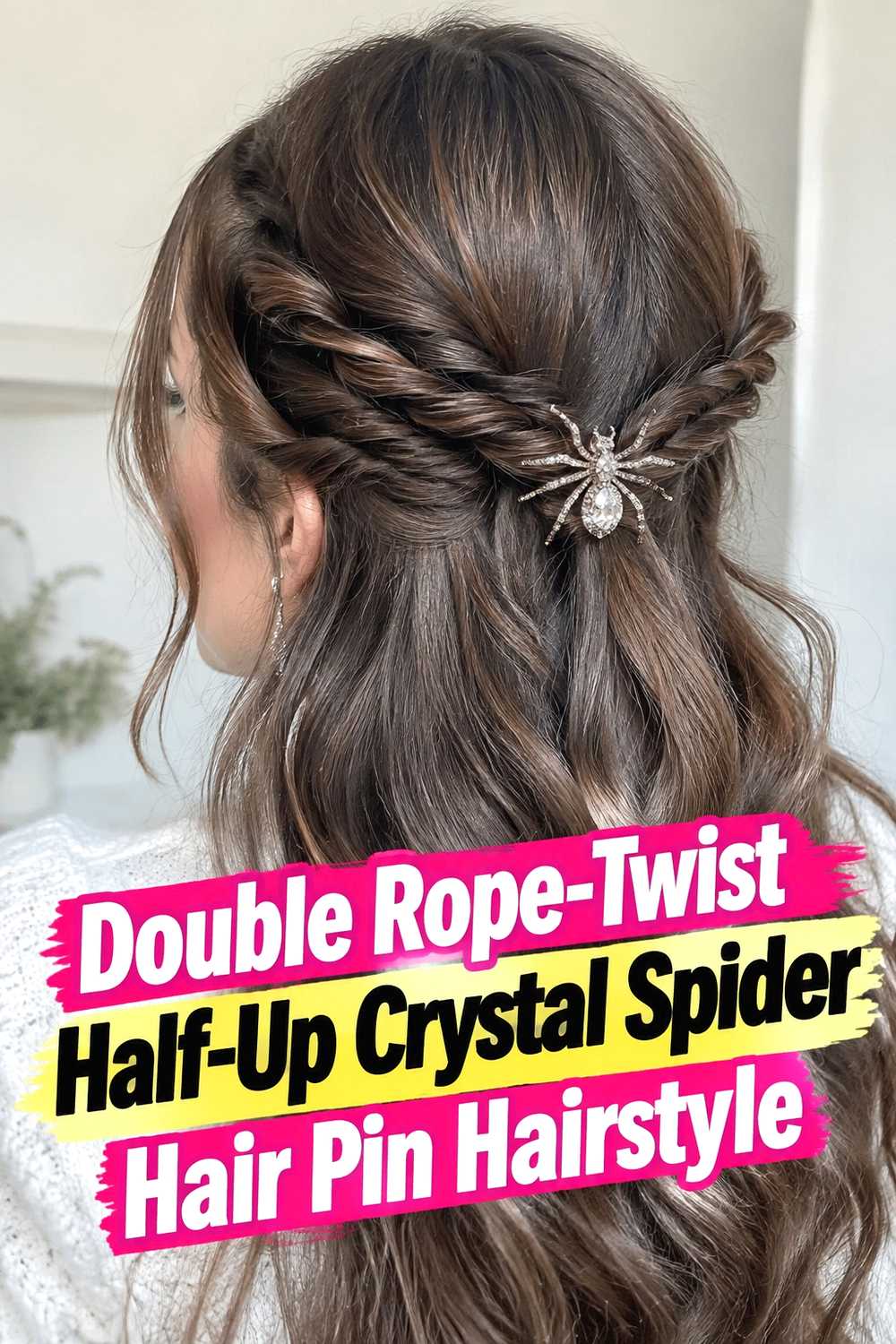 8. Double Rope Twist Half Up Crystal Spider Hair Pin Hairstyle