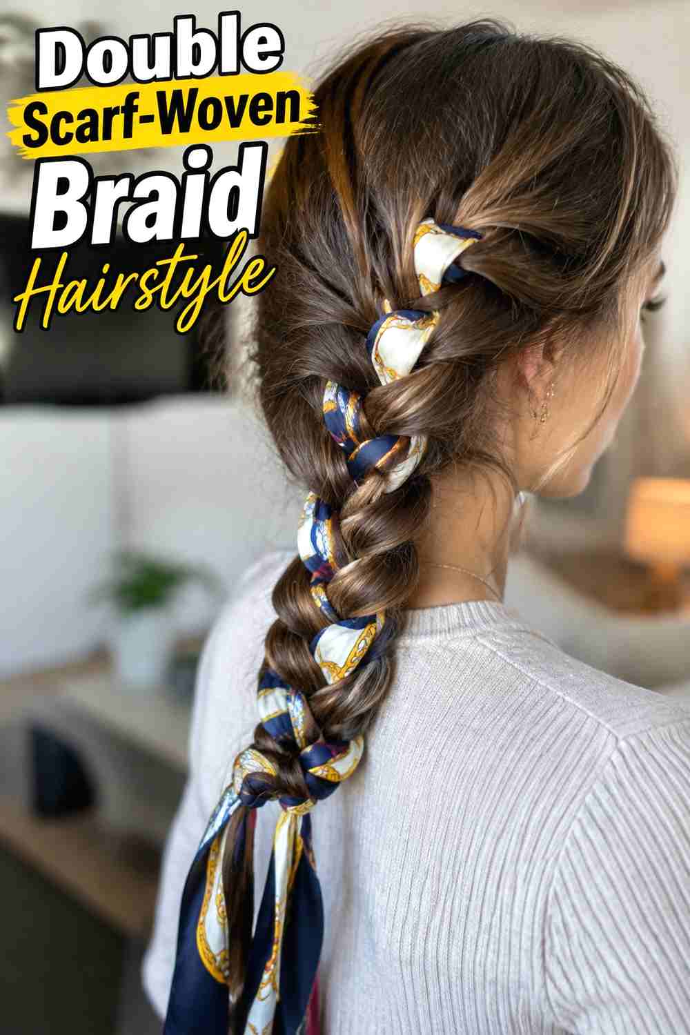 7. Double Scarf Woven Braid Hairstyle