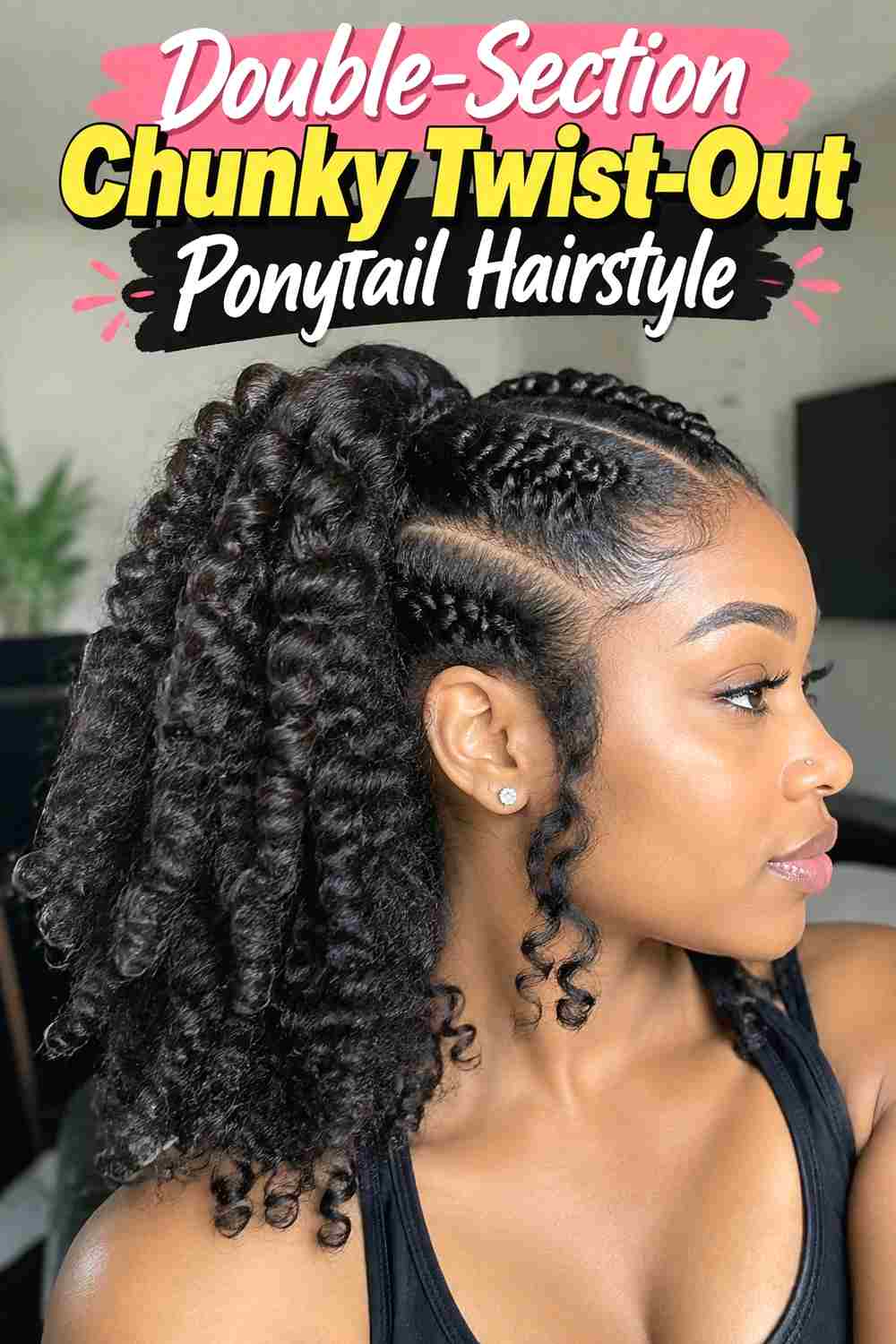 14. Double Section Chunky Twist Out Ponytail Hairstyle