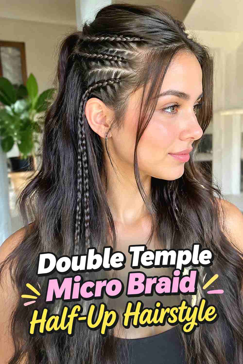 4. Double Temple Micro Braid Half Up Hairstyle