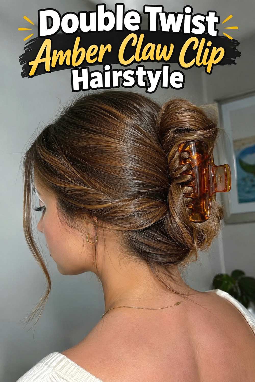 7. Double Twist Amber Claw Clip Hairstyle