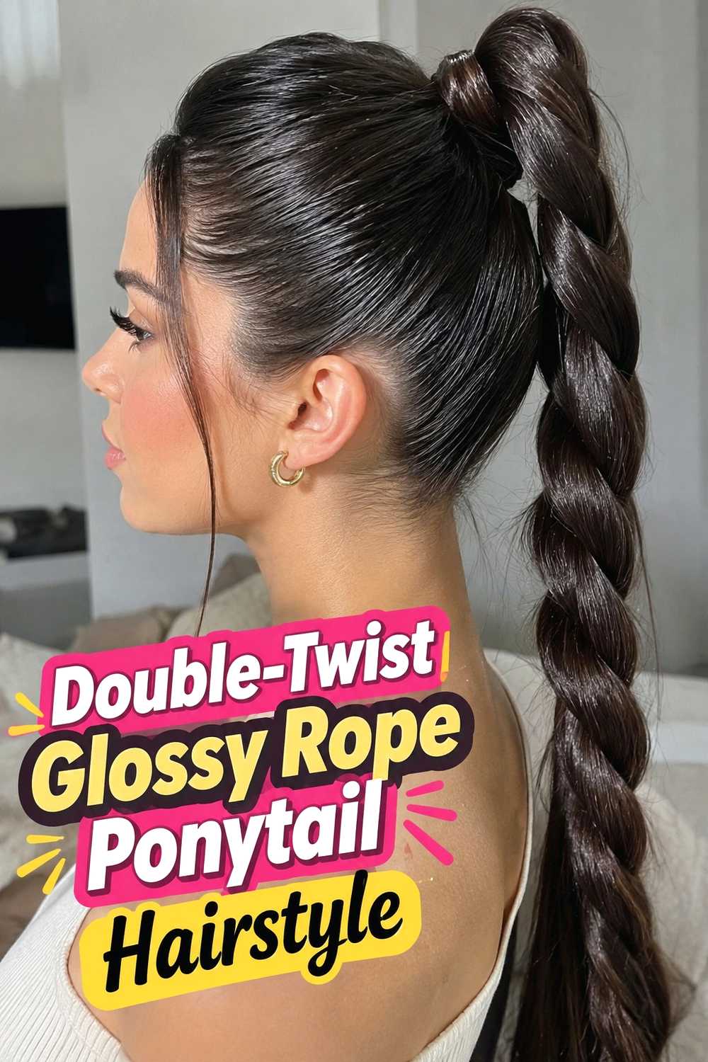 8. Double Twist Glossy Rope Ponytail Hairstyle