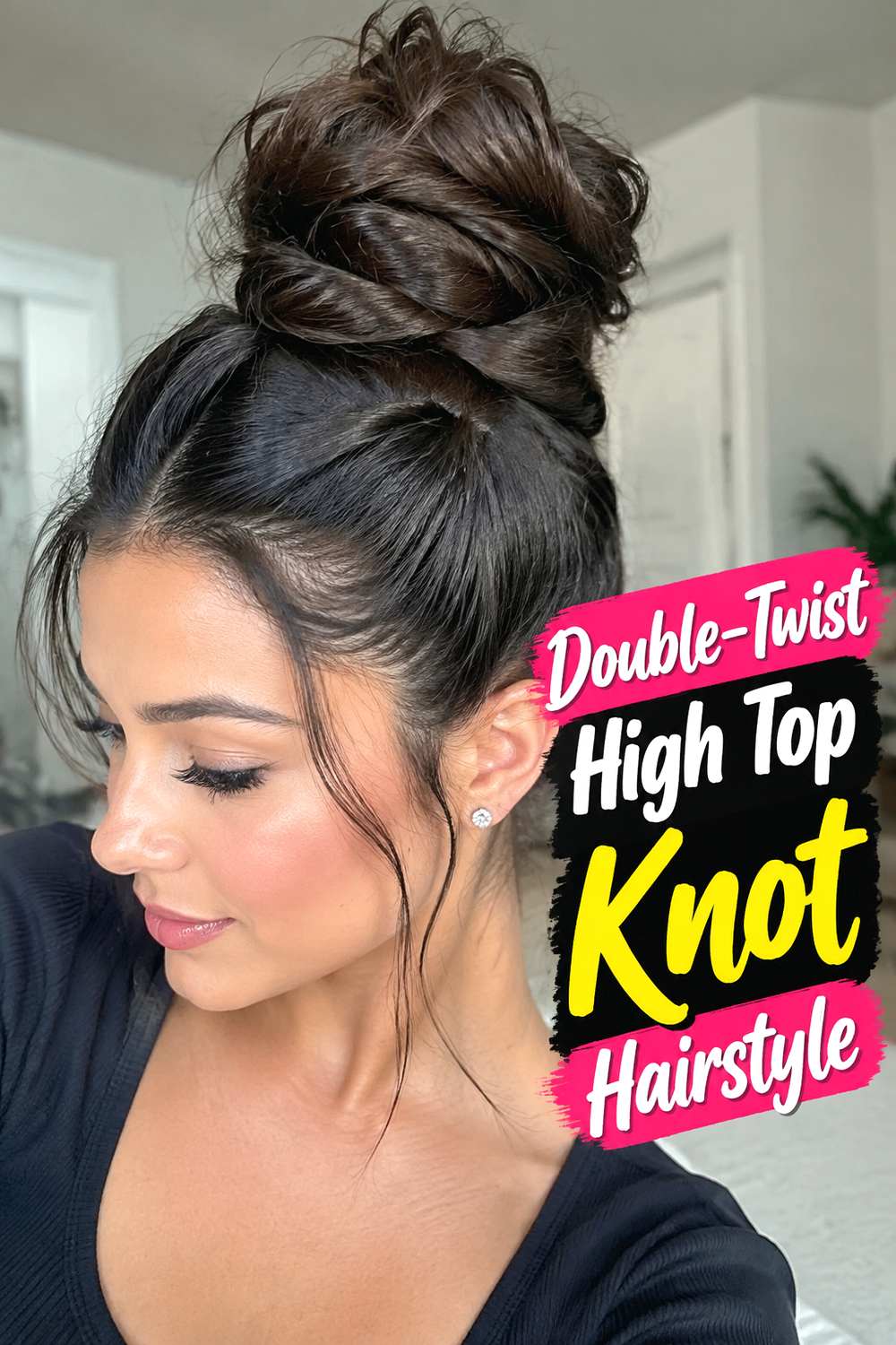 Double-Twist High Top Knot Hairstyle