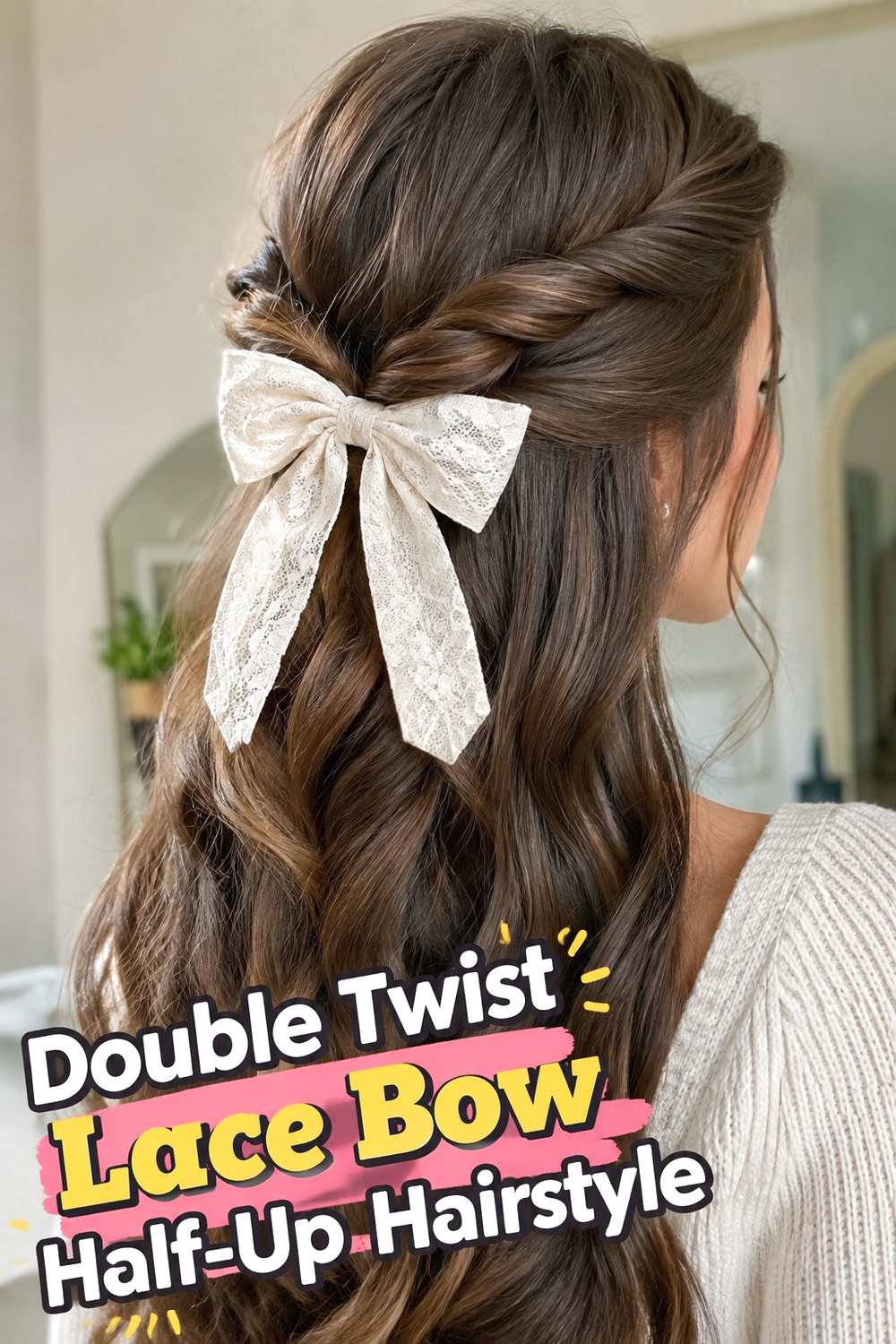 12. Double Twist Lace Bow Half Up Hairstyle