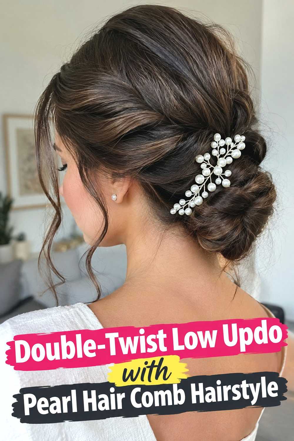 9. Double Twist Low Updo With Pearl Hair Comb Hairstyle