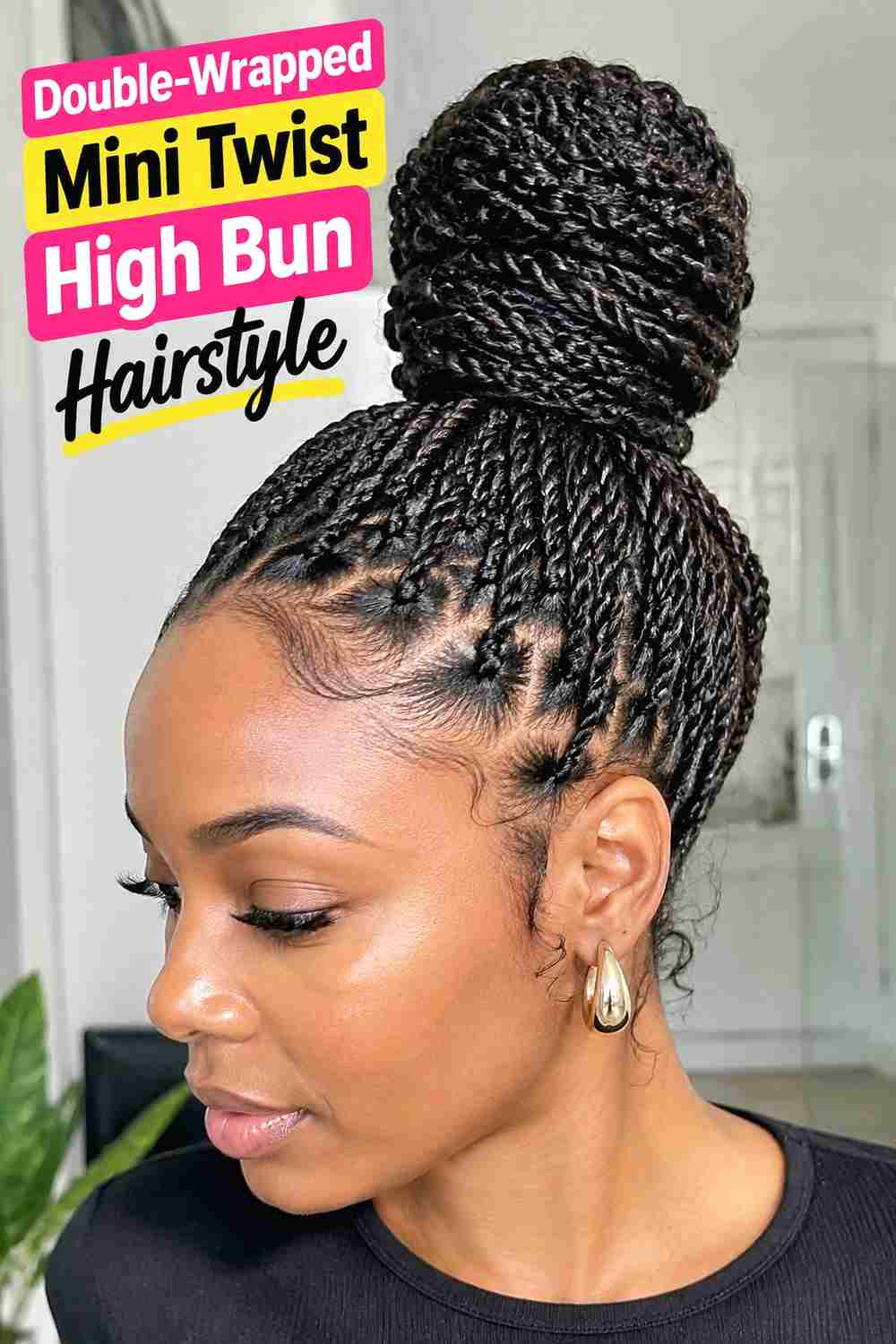 12. Double Wrapped Mini Twist High Bun Hairstyle