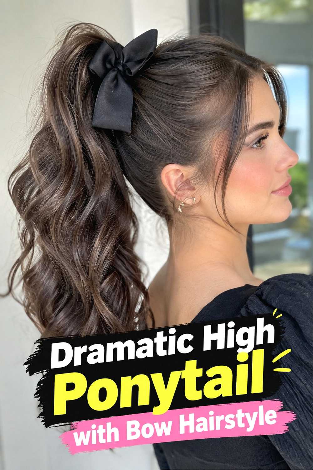 12. Dramatic High Ponytail With Bow Hairstyle