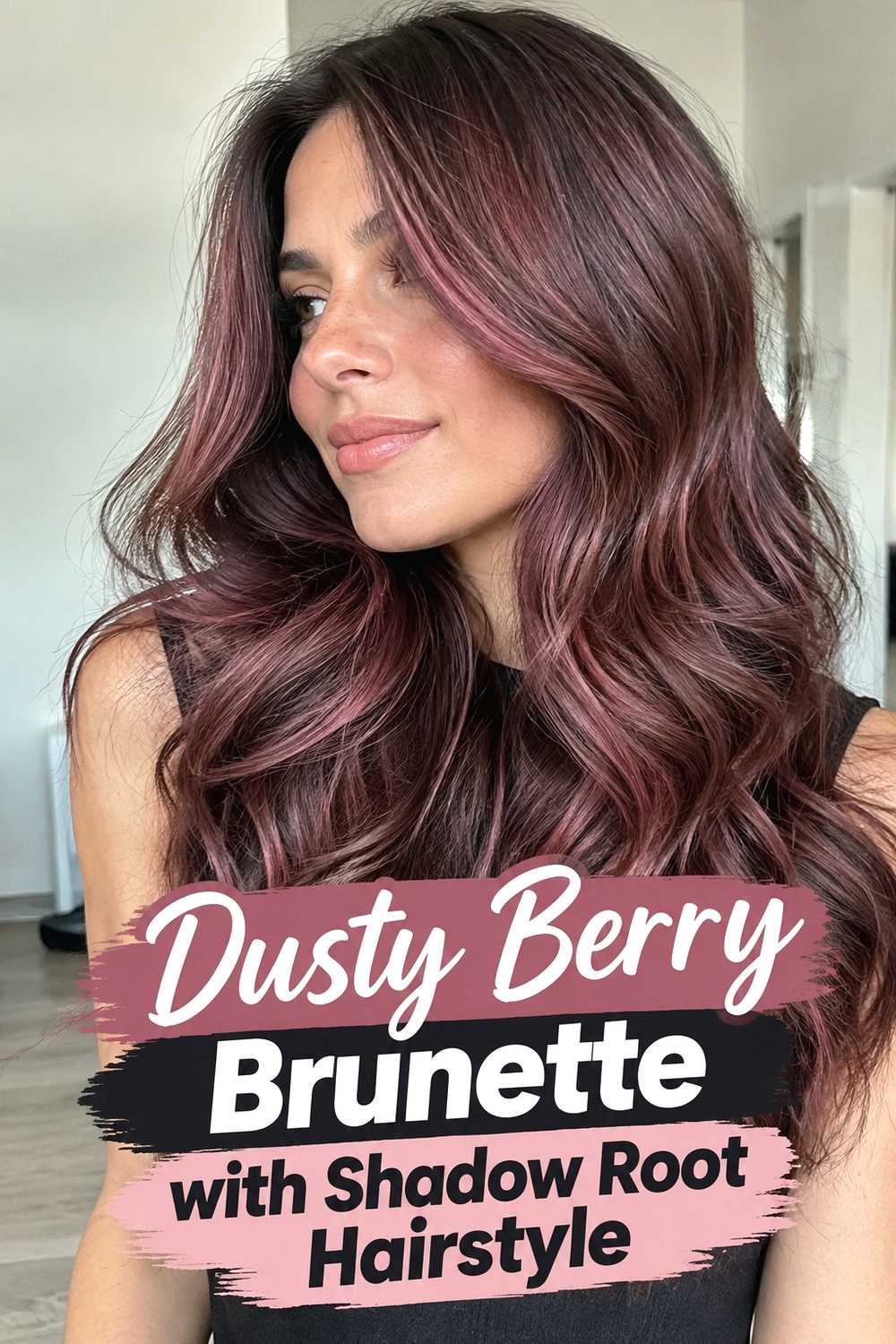 14. Dusty Berry Brunette With Shadow Root Hairstyle