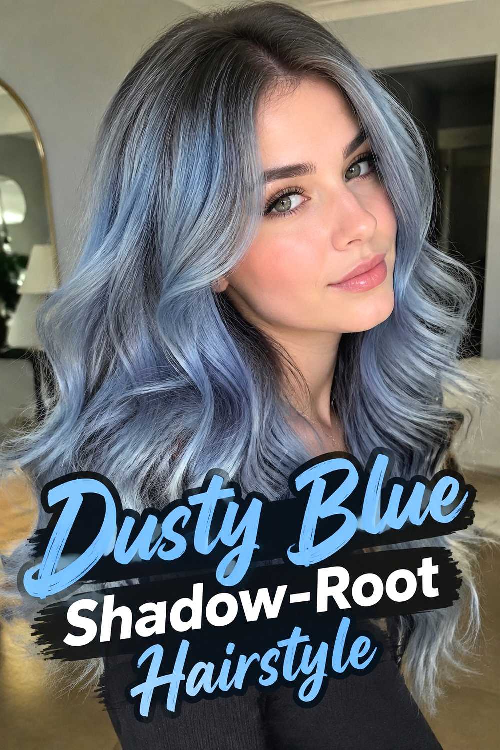 15. Dusty Blue Shadow Root Hairstyle