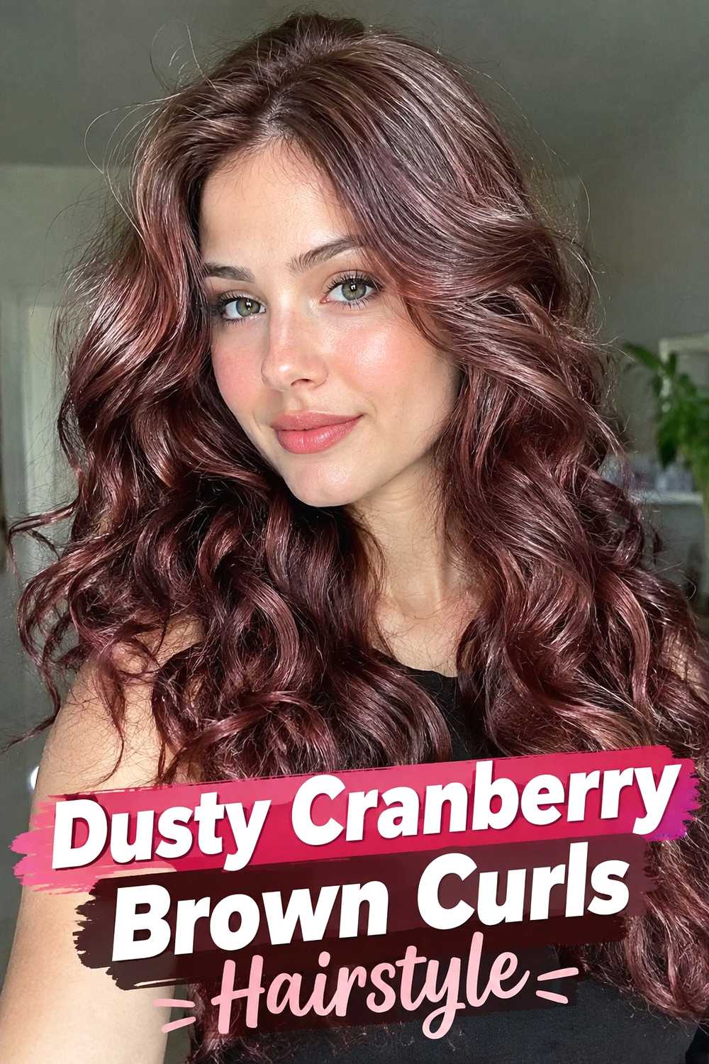 7. Dusty Cranberry Brown Curls Hairstyle