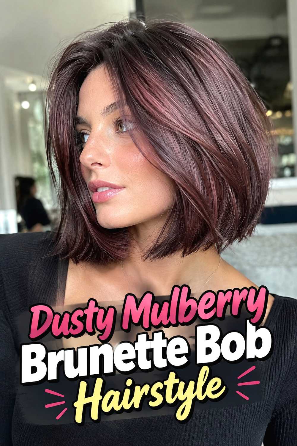 9. Dusty Mulberry Brunette Bob Hairstyle
