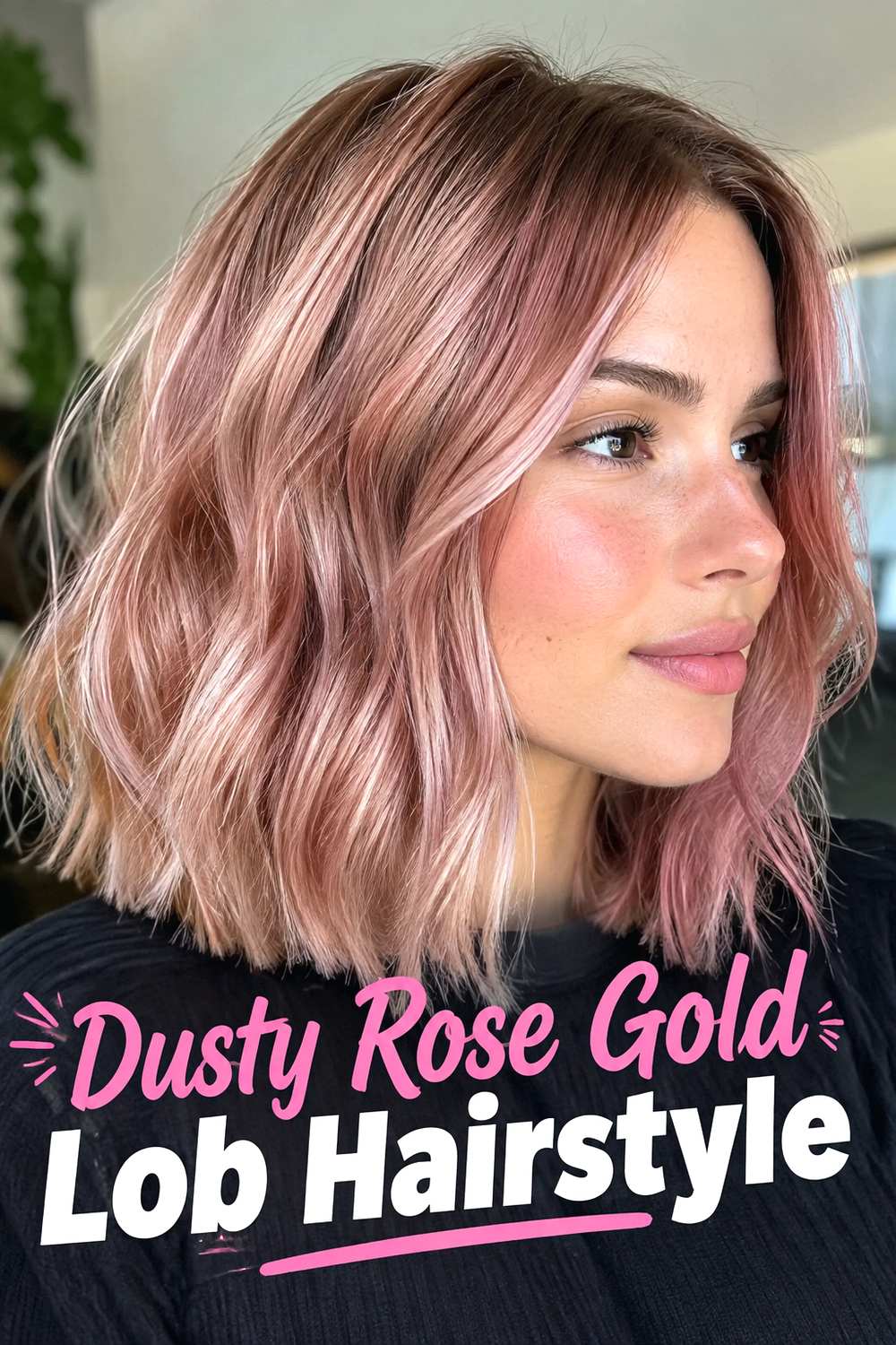 4. Dusty Rose Gold Lob Hairstyle
