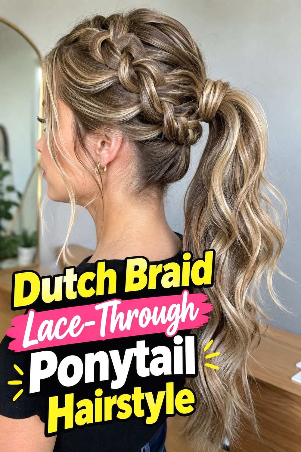 10. Dutch Braid Lace Through Ponytail Hairstyle