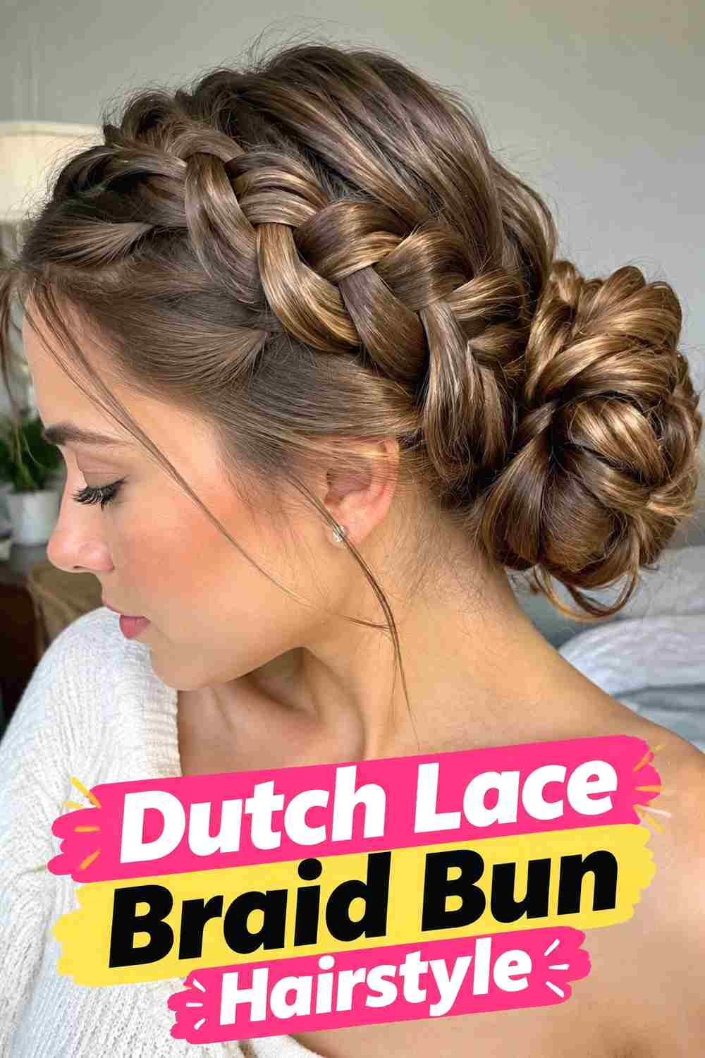 8. Dutch Lace Braid Bun Hairstyle