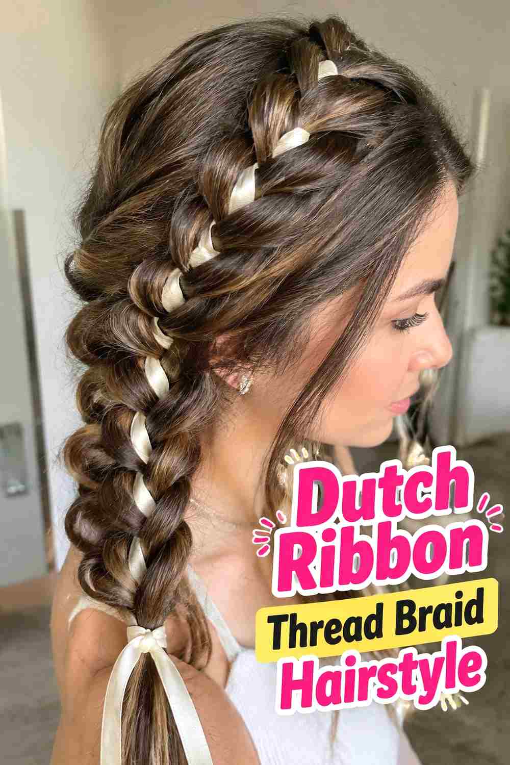 3. Dutch Ribbon Thread Braid Hairstyle