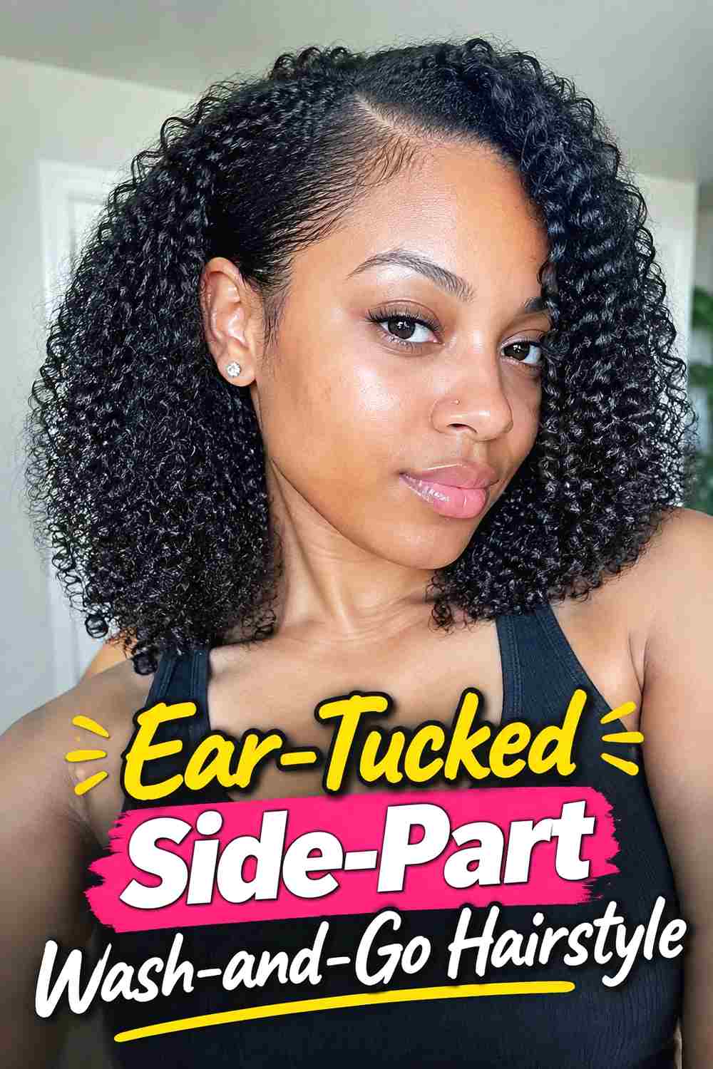 14. Ear Tucked Side Part Wash And Go Hairstyle