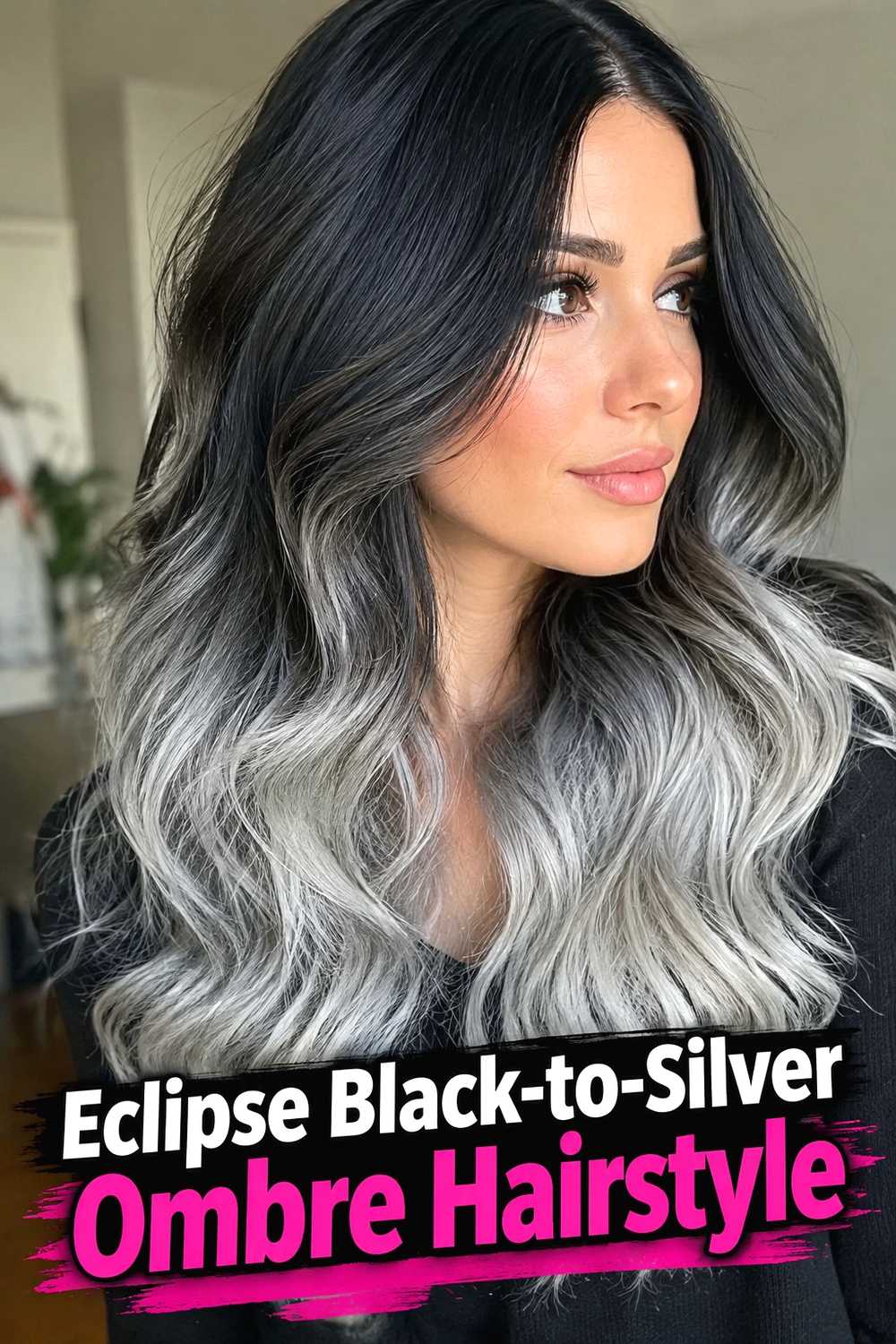6. Eclipse Black To Silver Ombre Hairstyle