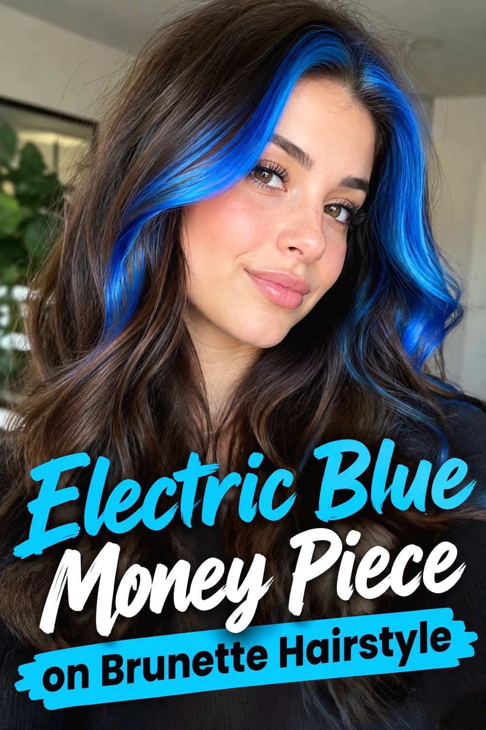 1. Electric Blue Money Piece On Brunette Hairstyle