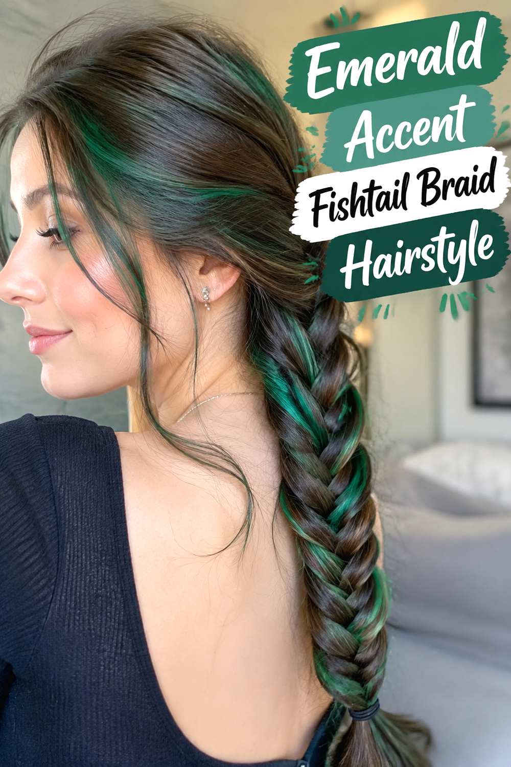 Emerald Accent Fishtail Braid Hairstyle