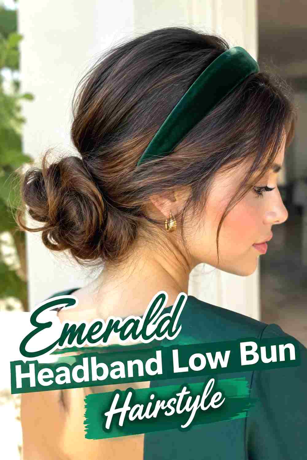 15. Emerald Headband Low Bun Hairstyle
