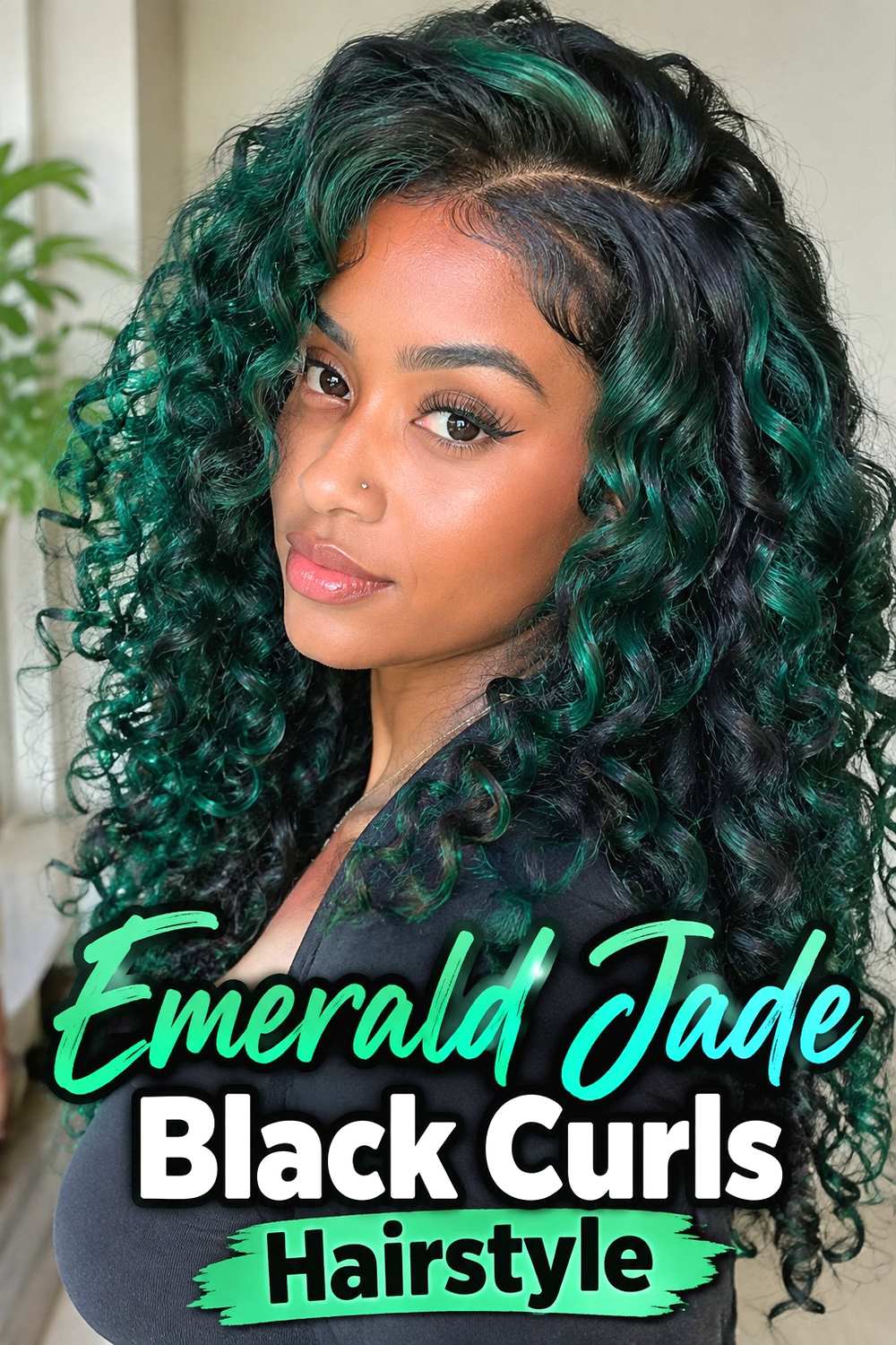 8. Emerald Jade Black Curls Hairstyle