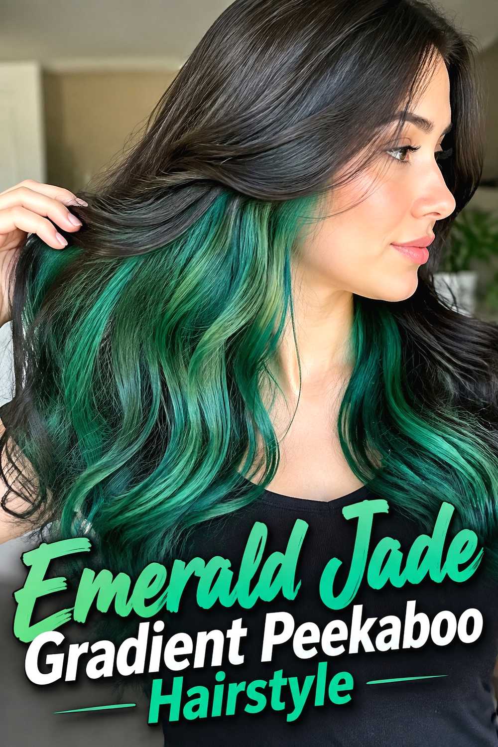 12. Emerald Jade Gradient Peekaboo Hairstyle