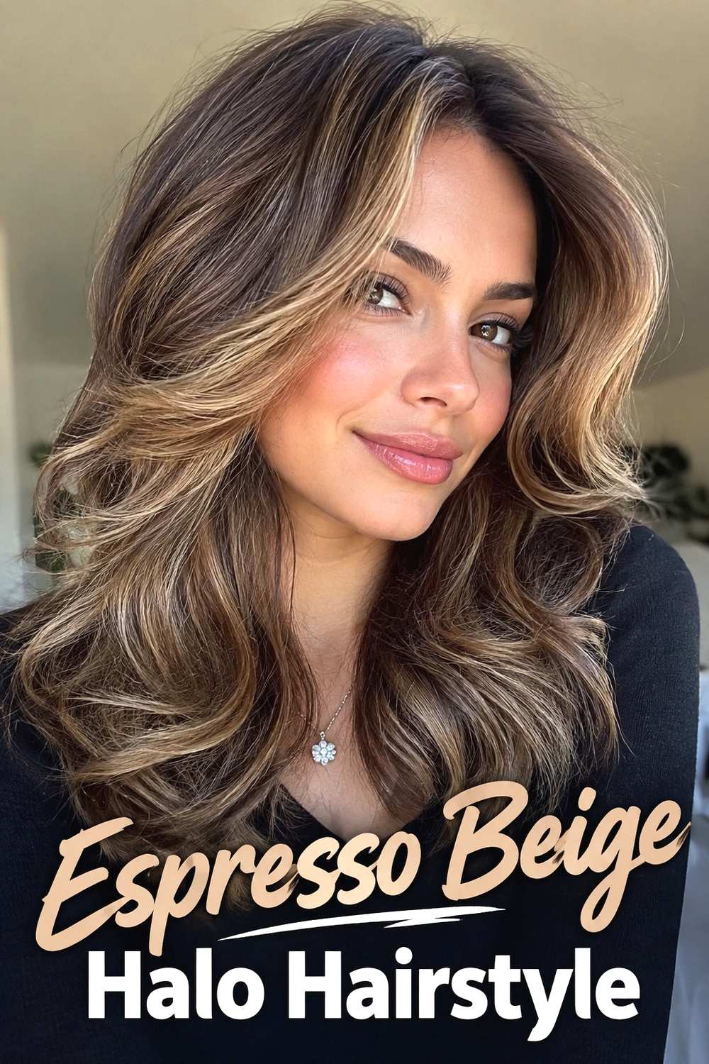 16. Espresso Beige Halo Hairstyle