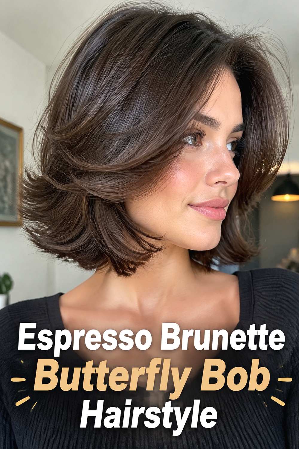 Espresso Brunette Butterfly Bob Hairstyle