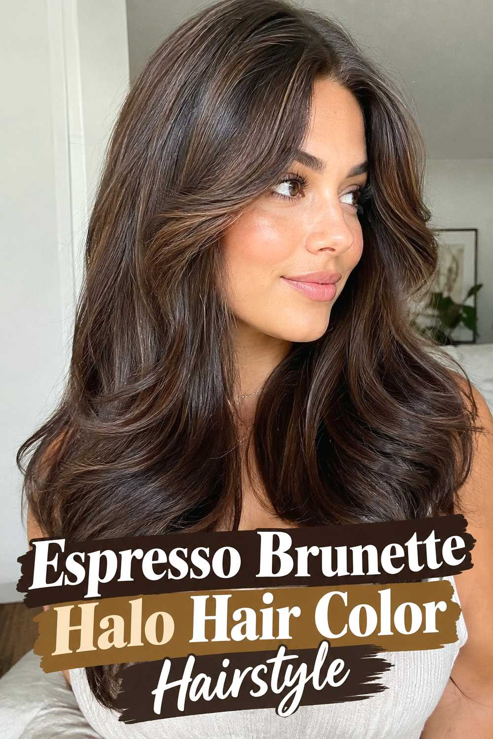8. Espresso Brunette Halo Hair Color Hairstyle