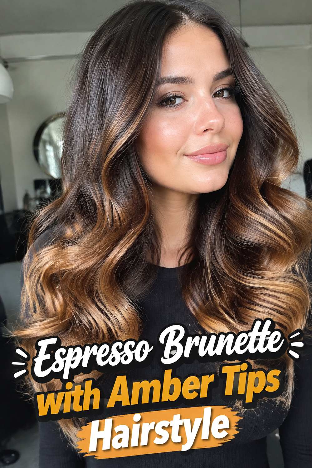 Espresso Brunette with Amber Tips Hairstyle