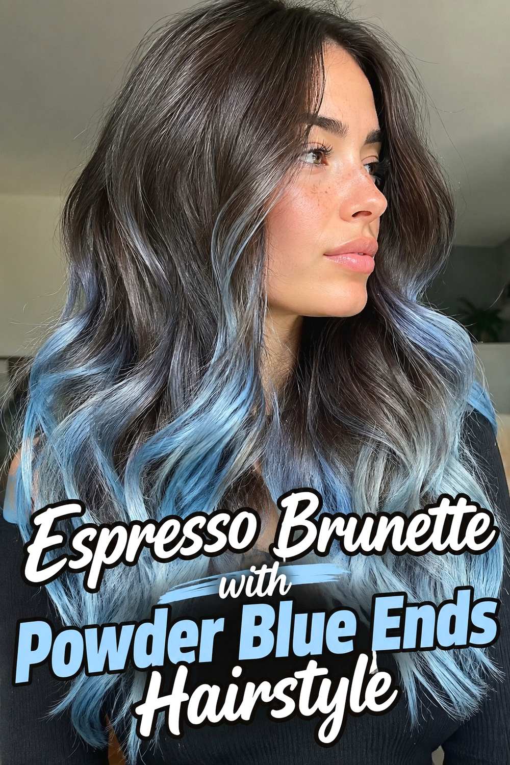 12. Espresso Brunette With Powder Blue Ends Hairstyle
