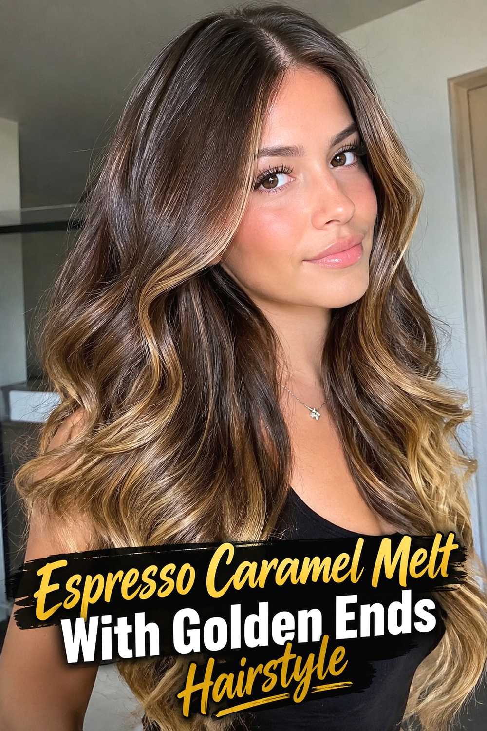 19. Espresso Caramel Melt With Golden Ends Hairstyle