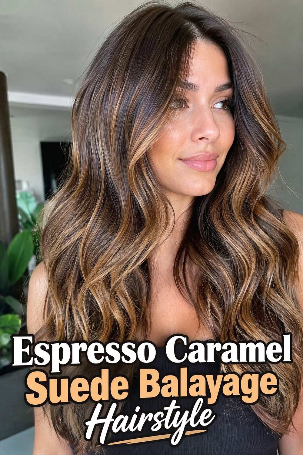 12. Espresso Caramel Suede Balayage Hairstyle