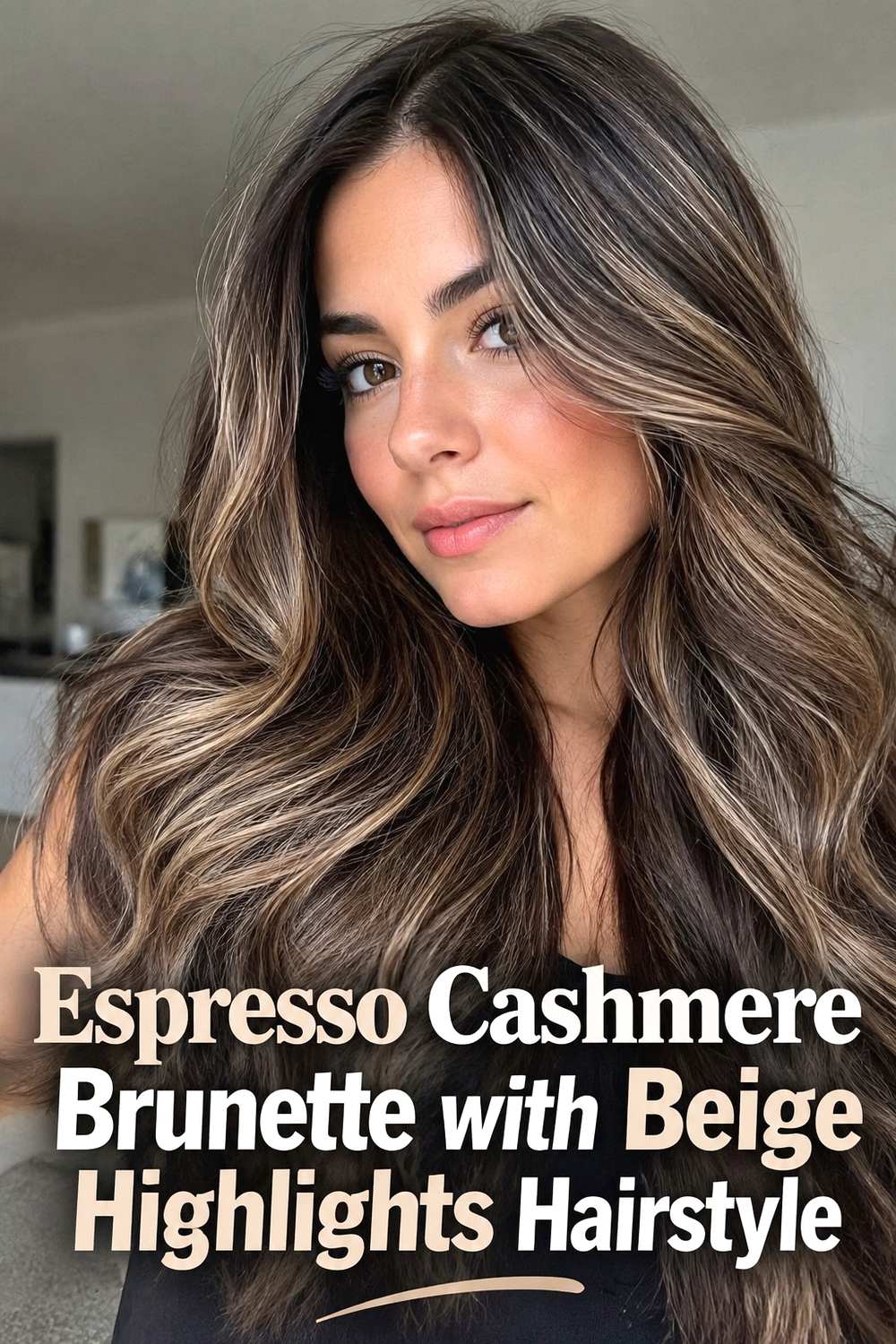 7. Espresso Cashmere Brunette With Beige Highlights Hairstyle