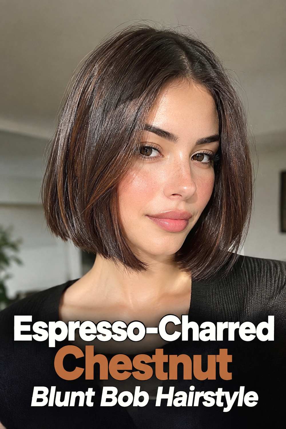 Espresso-Charred Chestnut Blunt Bob Hairstyle
