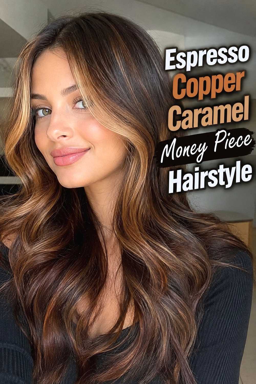 7. Espresso Copper Caramel Money Piece Hairstyle