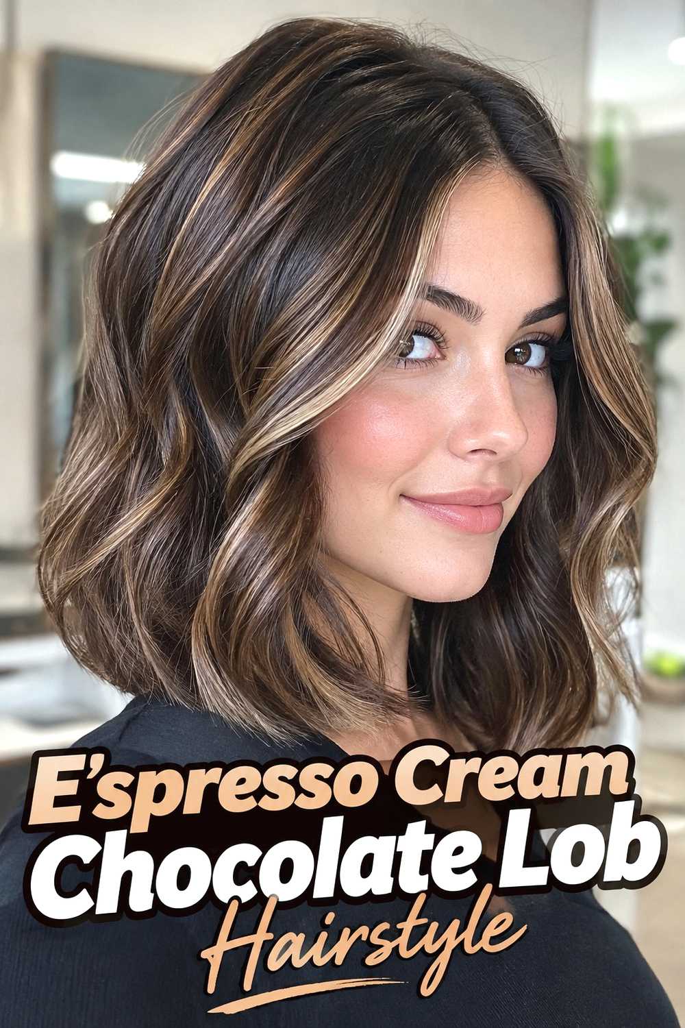 15. Espresso Cream Chocolate Lob Hairstyle