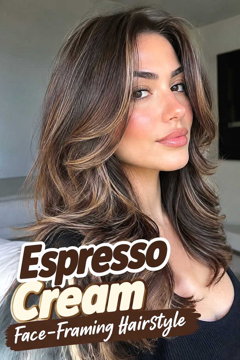 7. Espresso Cream Face Framing Hairstyle