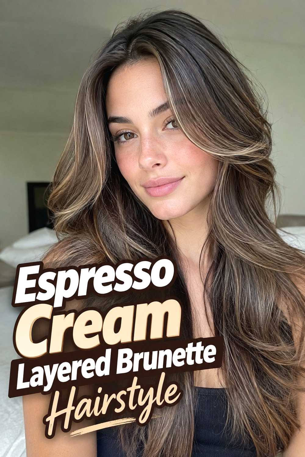 18. Espresso Cream Layered Brunette Hairstyle