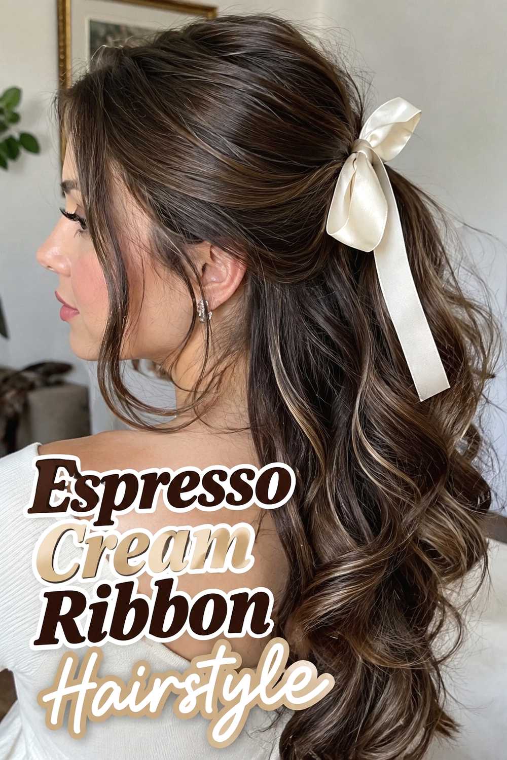 3. Espresso Cream Ribbon Hairstyle